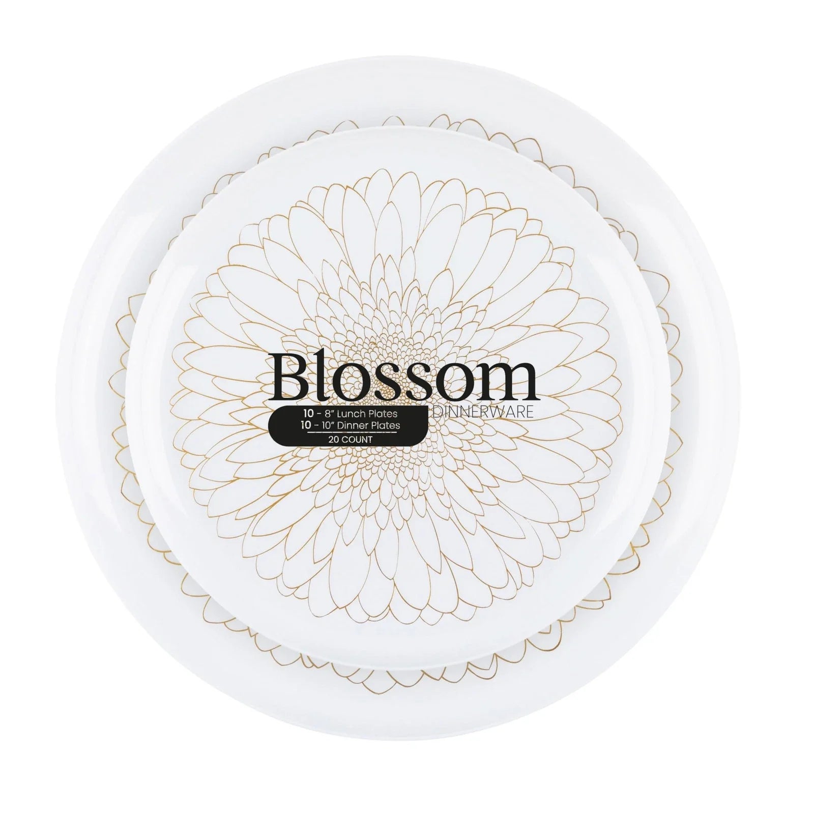 40 Piece Combo Plates Set - 20-6.3'' & 20-8.6'' White Plastic with Gold Bloss...