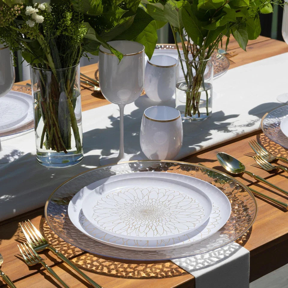 40 Piece Combo Plates Set - 20-6.3'' & 20-8.6'' White Plastic with Gold Bloss...